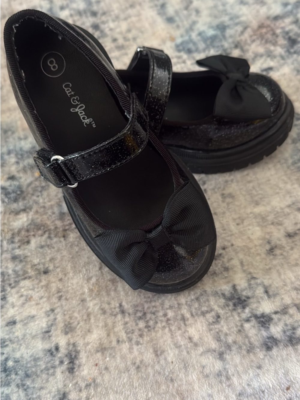 Kids Black Sparkle Mary Jane Shoes with Bow